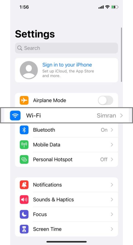 Scroll down and tap on Wi-Fi and connect to Wi-Fi provider
